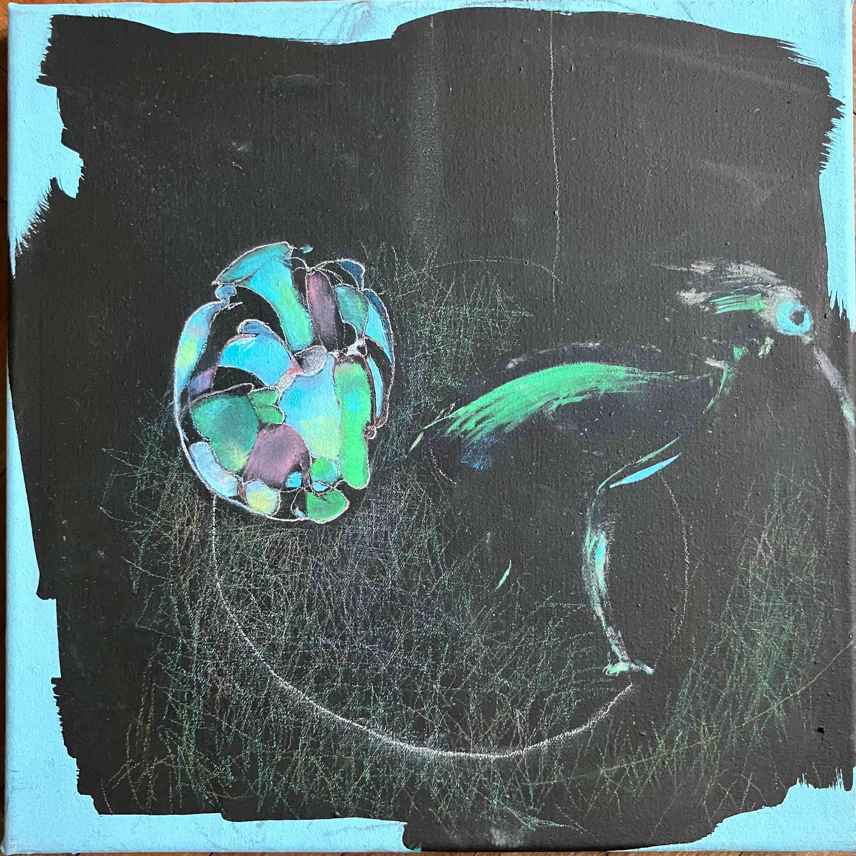 draussen das blau des himmels,30x30cm,oel,tempera, 2022